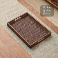 中式风餐厅牛排烧烤盘子重竹棕栗色长方形提手[35*25*4]+仿竹垫