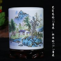 景德镇陶瓷花瓶粉彩瓷器山水现代家居书房笔筒摆件古典办公工艺品 三维工匠 溪山访友