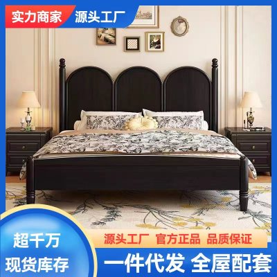 北欧复古全实木床现代简约1.8米主卧双人床1.5米法式中古小户型床