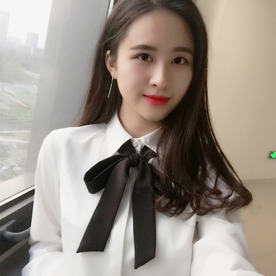 暖青汇蝴蝶结衬衫女职业长袖秋季设计感小众白色韩版飘带系带雪纺上衣蕾丝衫