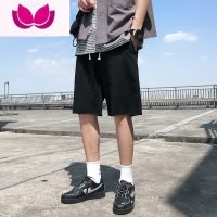 七斓短裤男夏季宽松潮流休闲五分裤潮牌ins运动裤黑色中裤沙滩裤