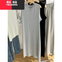 YIBUSHENG灰色背心t恤裙女中长款宽松休闲显瘦外穿无袖连衣裙直筒打底裙