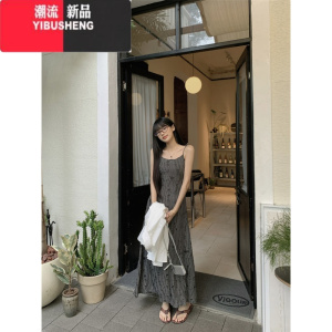 YIBUSHENG复古气质吊带裙女季小众设计感破洞连衣裙显瘦修身长裙