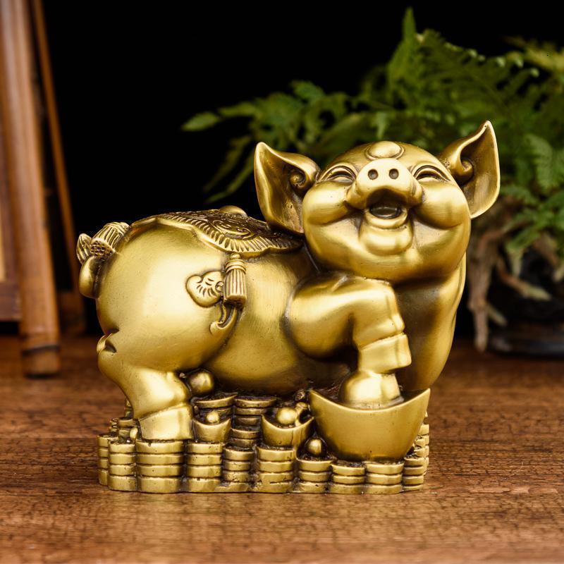 家柏饰(corated)猪摆件 铜生肖猪金猪开业礼品家居客厅电视柜工艺品