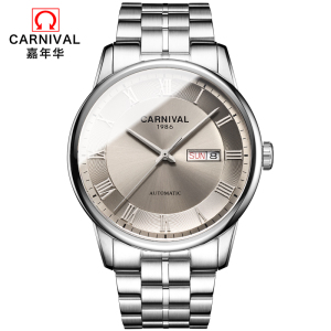 嘉年华Carnival正品男表防水进口机芯全自动机械表 男士手表双日历时尚表钢带潮流休闲简约腕表新款806