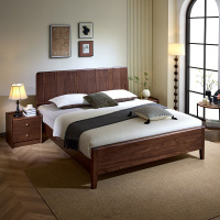 青木川 简约现代中式胡桃木全实木床1.8米双人床1.5米两米单人床大板直拼主卧室房间小户型家用休闲成人结婚榫卯床架床铺