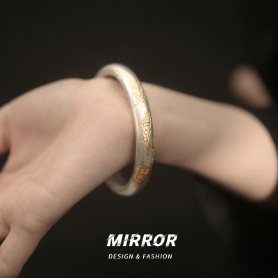 999纯银古法描金鲤鱼戏莲手镯女手链手环手串高级感小众重约32g送女朋友老婆情人节七夕生日礼物