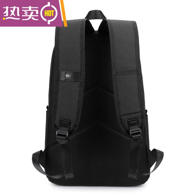 NEWLAKE休闲双肩包男韩版简约旅行背包电脑初中高中大学生书包男时尚潮流黑色标准版送笔袋