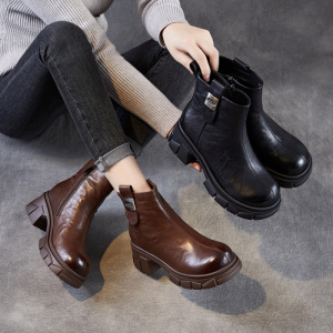 真皮轻奢马丁靴女牛皮年秋冬季新款厚底百搭瘦瘦靴女短靴加绒