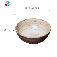 手工粗陶日式餐具套装家用陶瓷碗盘汤面饭碗大碗沙拉碗菜盘子 FENGHOU 半釉5.25英寸斗形饭碗F002