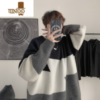 YANXU毛衣男宽松休闲百搭韩版潮流拼接针织衫新款港风潮牌线衣外套