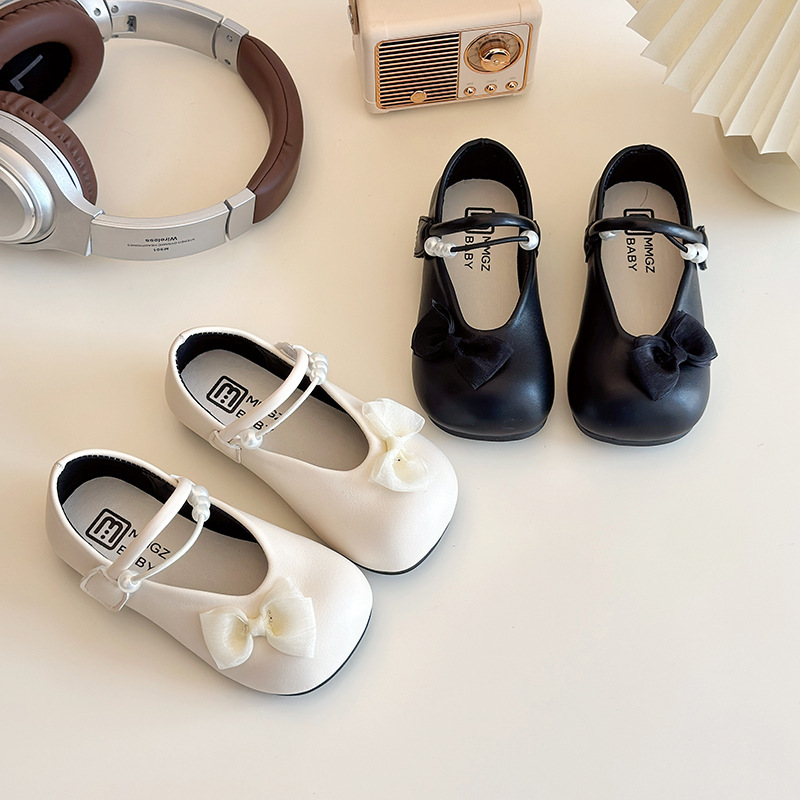 儿童皮鞋2026年春季新款蝴蝶结女童公主鞋珍珠时尚女宝宝单鞋