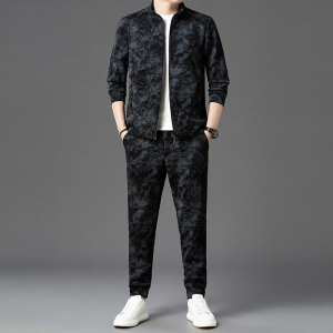 恒源祥官方正品纯棉加厚男士休闲运动套装男款长袖印花秋装一整套