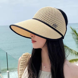 夏季新款空顶帽女大檐遮脸帽子户外出游防晒太阳帽防紫外线百搭帽