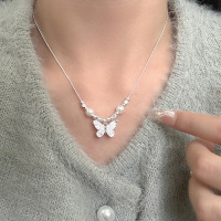 s925纯银韩版气质小众蝴蝶珍珠项链冷淡风时尚轻奢气质温柔锁骨链送女朋友老婆情人节七夕生日礼物