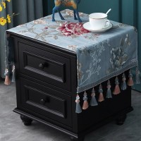 欧式床头柜盖布布艺套罩长方形雪尼尔酒柜鞋柜绣花小桌布家用 雪莉尔蓝色(吊穗款)床头柜盖布 40*90(含吊穗尺寸在内)