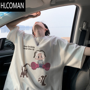HLCOMAN美式卡通印花短袖t恤男士夏季2025新款高街宽松休闲半袖体恤