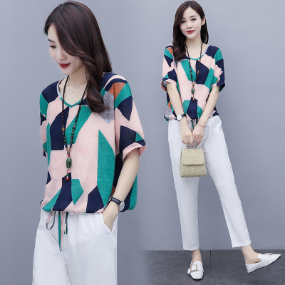 佐露絲棉麻套装女夏装2021新款夏季妈妈洋气休闲时尚气质宽松显瘦两件套