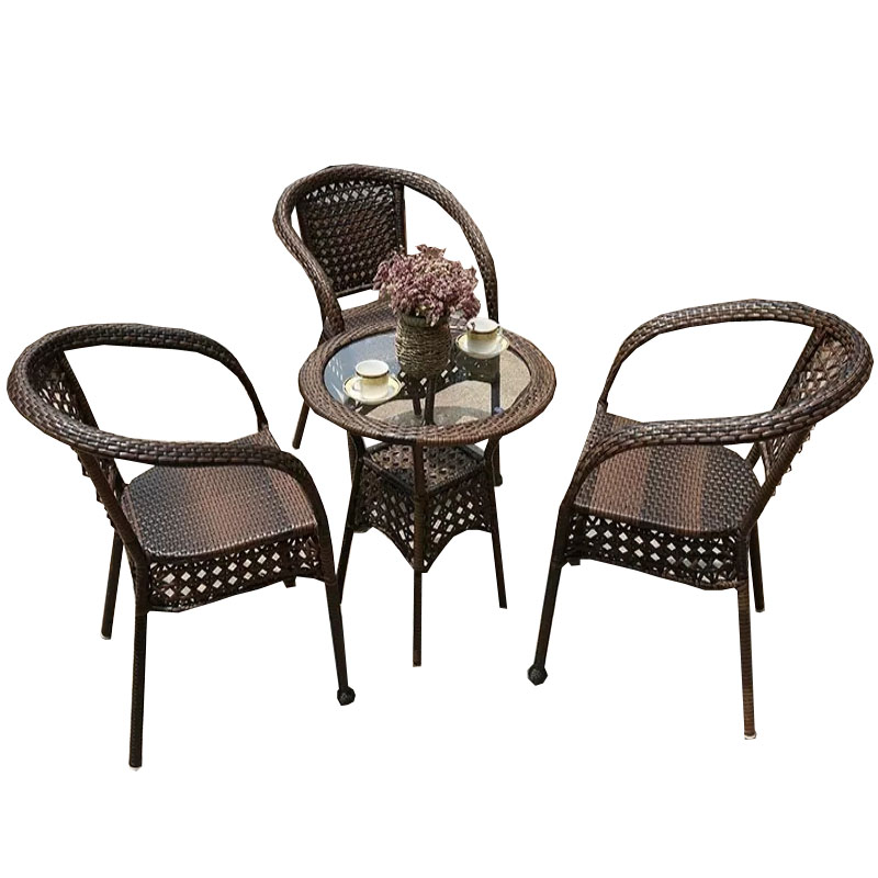 戴劲 藤椅阳台桌椅室外庭院藤编椅子花园茶几藤椅组合 3椅+60透明圆桌