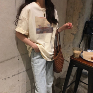 夏季韩国宽松学生圆领短袖T恤女夏休闲上衣韩国女装