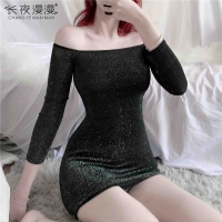 长夜漫漫情趣内衣性感弹力亮丝面料风骚夜店裸肩短裙一件代发1077