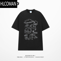 HLCOMAN美式卡通涂鸦短袖t恤男女装夏季新款宽松国潮牌休闲半袖上衣