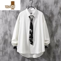 YANXU春季ins潮牌衬衫男长袖感男装领带衬衣港风日系发型师衣服