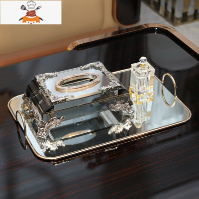 北欧ins创意客厅家用水晶玻璃牙签盒带盖轻奢透明棉签盒棉签筒 敬平 牙签筒+欧式金色托盘+贵族黑纸巾盒3件套
