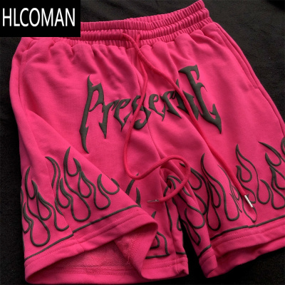 HLCOMAN玫红色短裤男2025新款美式毛圈运动裤夏季红色篮球宽松休闲裤