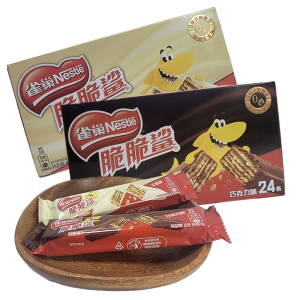雀巢脆脆鲨涂层威化饼干24条盒装牛奶味巧克力味年货休闲零食品