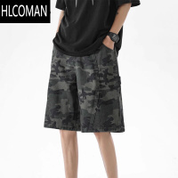 HLCOMAN美式迷彩工装短裤男夏季潮牌vibe宽松直筒中裤休闲过膝五六分裤子