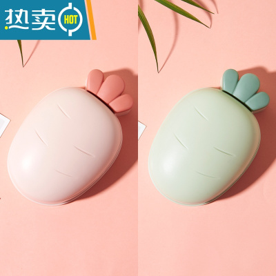 敬平创意肥皂盒个性带盖可爱大号香皂盒卫生间沥水收纳盒家用卡通皂托 (粉色+绿色)2个装