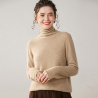 秋冬新款堆堆领修身套头山羊绒衫女简约百搭毛衣内穿针织打底上衣