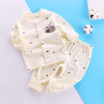 店长推荐品质好货-葆适得婴儿内衣套装0-1岁男女宝宝纯棉衣服春夏长袖睡衣分体两件套黄色90cm