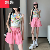 YIBUSHENG灰色运动短裤女季薄款2024新款高腰美式宽松休闲外穿阔腿五分裤