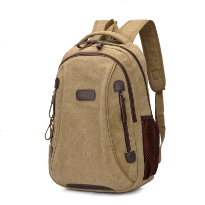 时尚潮流帆布包休闲双肩包徒步运动背包韩版学生背包卡其色6811_14寸