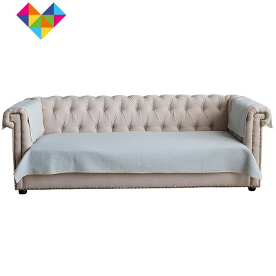 现代风格美式沙发垫北欧简约棉麻布艺纯色防滑定做沙发巾扶手盖布水蓝款沙发巾90*160CM御蓝锦