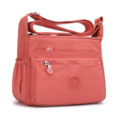 福源时尚多层单肩包包女2021新款韩版百搭尼龙布斜跨包女士中年妈妈包橙色