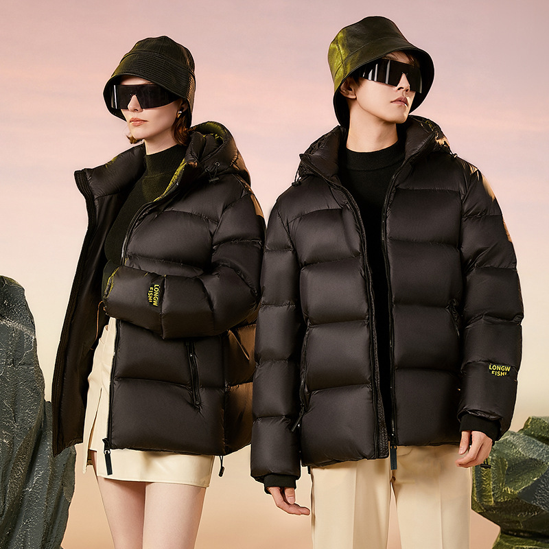 男装黑金羽绒服男女情侣款冬季加厚保暖纯色男士羽绒面包服外套男