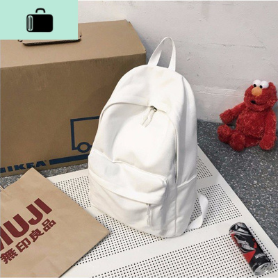 无印纯色双肩包男帆布简约书包女韩版高中大学生休闲防盗旅行背包NEW LAKE 优质帆布白色