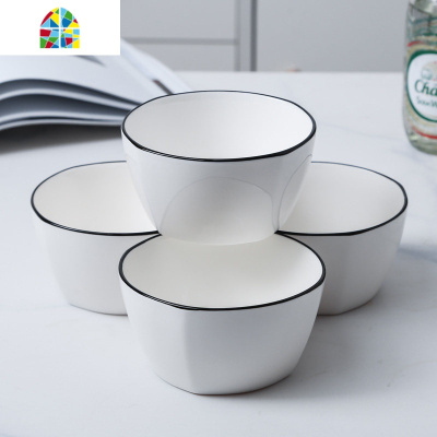 北欧风格创意陶瓷餐具家用米饭碗面碗单个大饭碗个性汤碗网红INS FENGHOU TM-釉下黑4.5英寸方形碗10个套装