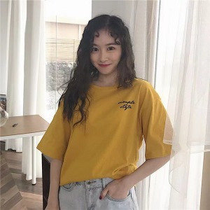 前后印花夏装韩版女式新款中长款短袖T恤女宽松学生衣服