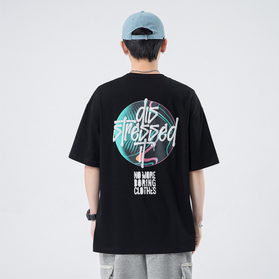 夏季潮牌男装短袖T恤韩版ins纯棉时尚字母印花宽松圆领半袖打底衫