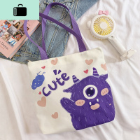 ins潮网红少女可爱帆布包韩版个性童趣文艺帆布袋学生布包单肩包NEW LAKE 紫色女士单肩包