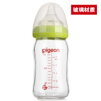贝亲(Pigeon)宽口径玻璃奶瓶自然实感防胀气160ml配SS奶嘴(绿色旋盖)AA72