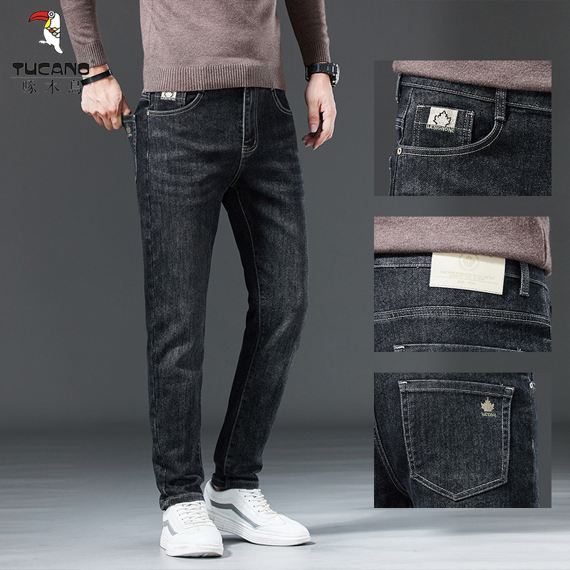 啄木鸟2025夏季新款百搭牛仔裤男士潮流修身小脚帅气加绒长裤子男