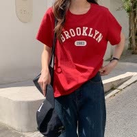 棉质印花夏季宽松短袖T恤女学生简约字母韩版圆领INS上衣女款