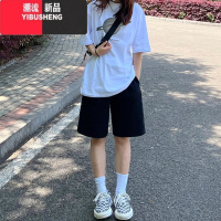 YIBUSHENG运动短裤女季薄款宽松高腰显瘦休闲黑色美式百搭直筒bf风五分裤