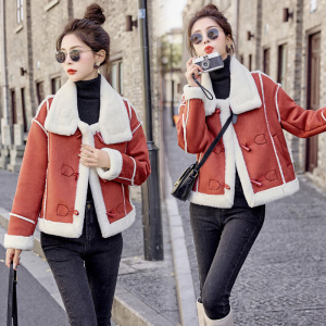 免费试穿 真皮绵羊皮]2024春秋装新款韩版修身皮毛一体外套女西装大翻领獭兔毛时尚女装真皮皮衣女短款小香风外套女潮品牌