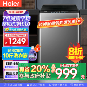 海尔(Haier)10公斤 变频 全自动 波轮洗衣机 1.0洗净比 纳米微泡净 除菌除螨 XQB100-BZ20B0